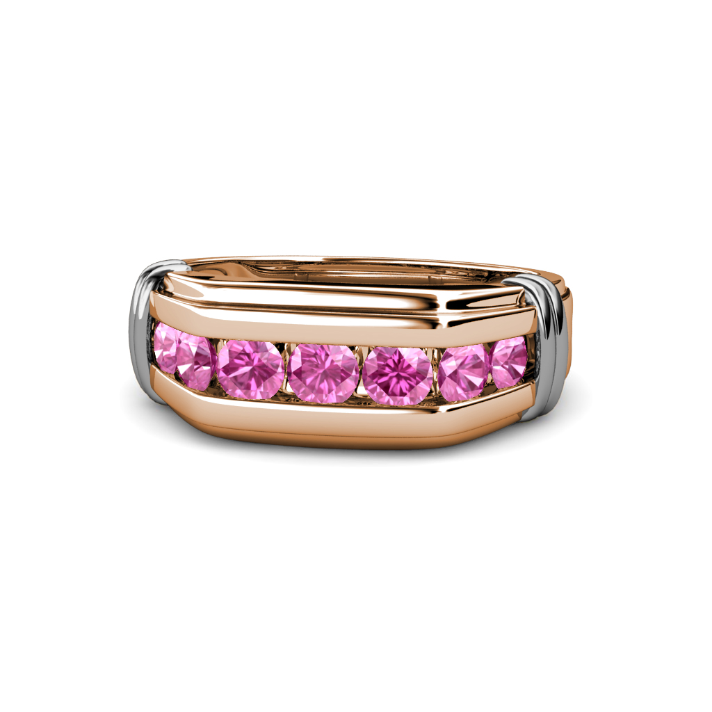Brad Pink Sapphire 7 Stone Men Wedding Ring (8.5 mm) 